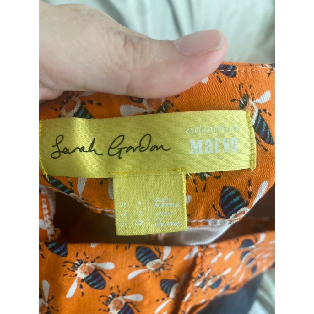 Maeve Anthropologie Colette Pants Sarah Gordon Bee Print Orange Wide Leg Size 0 - Picture 4 of 5